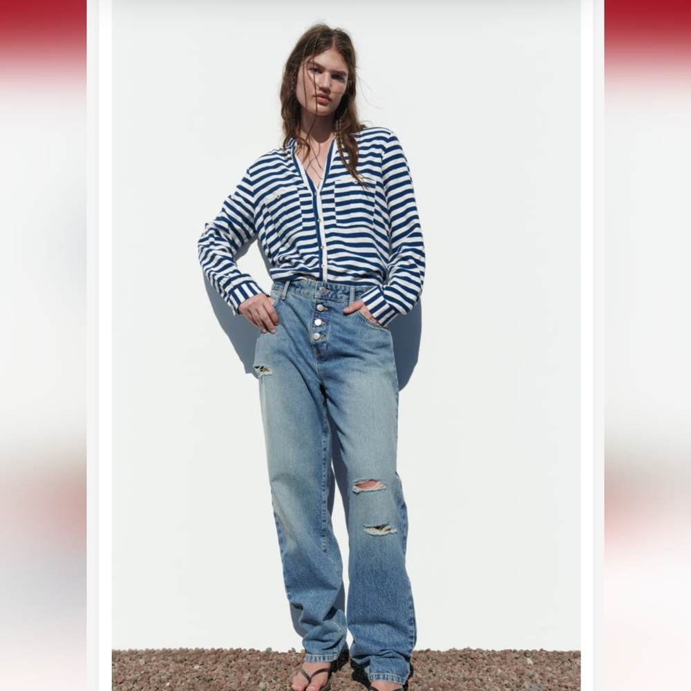 Zara Linen Blend Tab Sleeve Shirt